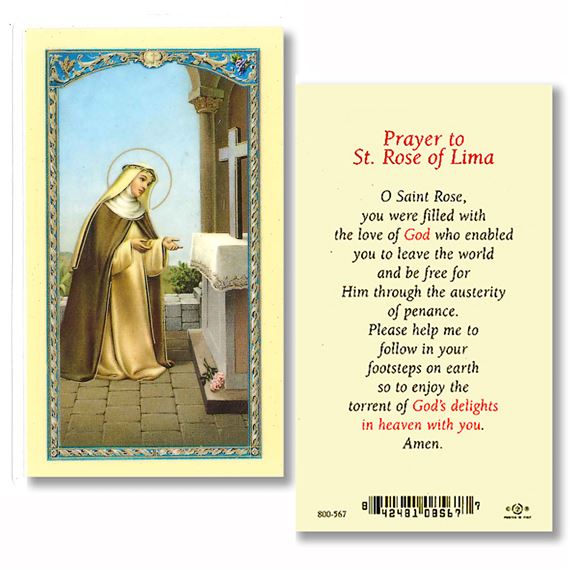 LAMINATED HOLY CARD - PRAYER TO ST. ROSE OF LIMA